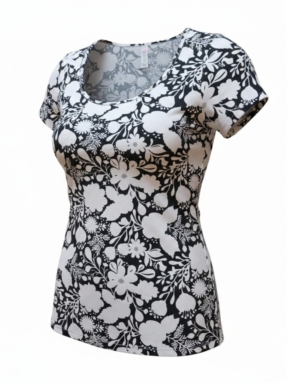 LULAROE | Classic Tee Black White Floral Silhouette‎ EUC Short Sleeve Top | XL